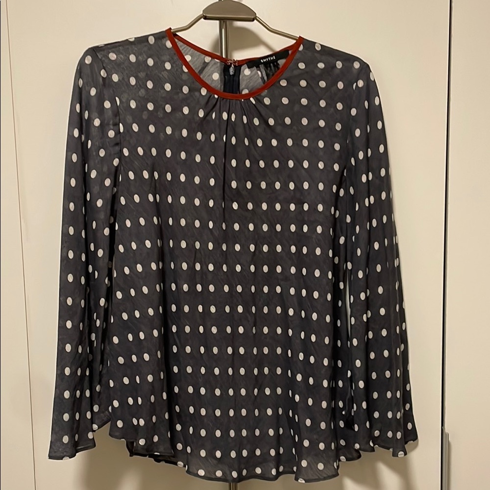 Smythe Gray Long Sleeve Blouse with White Dots